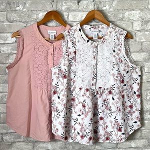 Bundle of 2 Liz Claiborne Women's Large Linen Blend Sleeveless Button Up Blouses